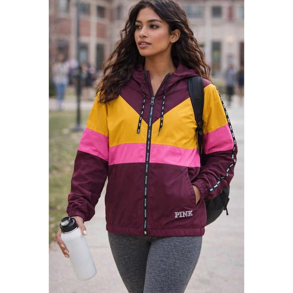 PINK Victoria’s Secret Hooded Windbreaker Jacket Colorblock M/L